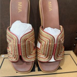 MIA Metallic Gold and Rose Braided Slide Mules